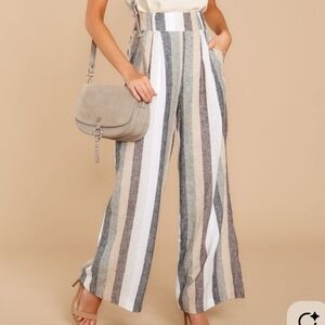 Current Air Striped Wide-Leg Pants - Cream, Gray, Tan